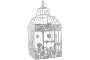 PrimoLiving Vogelkäfig aus Metall eckig weiß P-04340 groß (mit Herzen)