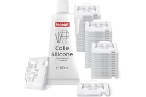 KONZEPT 11 Crochets adhésifs extérieur 50 pcs avec colle de montage extra-forte 80ml, fixation de filet pour chats sur balcon sans perçage, transparent, fixation pour filet de protection pour chats