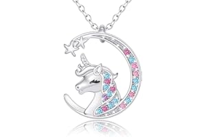 FIADA Collier Licorne pour Fille Collier à Pendentif Étoile de Lune Bijoux de Collier de Licorne en Cristal pour Cadeau d'Anniversaire Fille Petite-Fille Nièce (Argent)