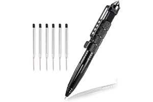 EMAGEREN Tactical Pen Outdoor Self-Defence Pen with 5 Ink Refills Tactical Ballpoint Pen Tungsten Steel Glass Breaker Pen for Writing, Emergent Tool and Gift Black