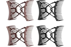 JIHUOO Lot de 4 pinces à cheveux élastiques à double peigne extensibles pour cheveux épais Peignes magiques vintage réglables Accessoires de coiffure Noir et café