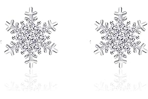 QUKE Women 925 Sterling Silver CZ Crystal Snowflake Shape Pierced Stud Earrings For Women Girls