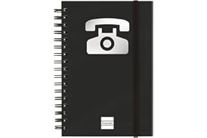 Finocam - Double spiral address book and elastic band closure | 48 sheets | Small double spiral bound contacts organiser 10 x 15 cm - colour Black
