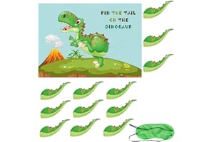 LUKDUNG Dinosaur Party Games, Dinosaur Party Decorations, Pin Game Pin The Tail on The Dinosaur, Birthday Party Supplies Decorations, Dinosaur Games Poster, Blindfold, 15Pcs Tail Stickers