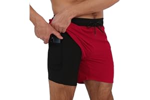 Arcweg Kąpielówki dla mężczyzn z kompresyjną wyściółką, 2 w 1, oddychające, elastyczne, treningowe, regulowane ściągacze z kieszeniami na zamek błyskawiczny