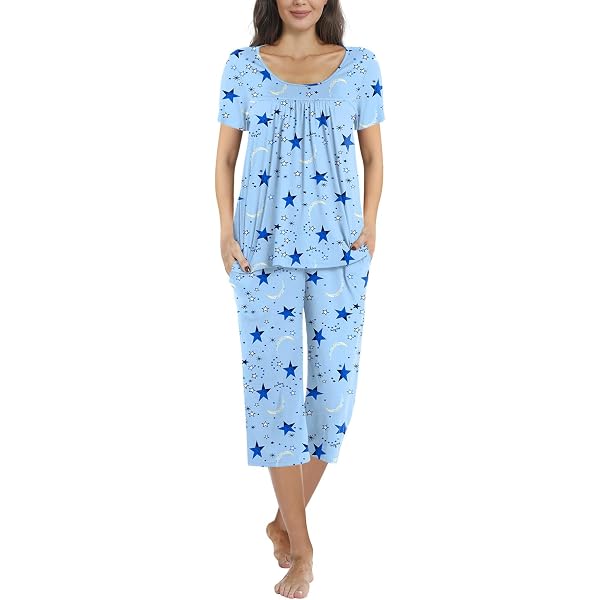 WiWi Women's Bamboo Pajama Set - V-Neck Short Sleeve Top & Pants, Soft Lightweight Sleepwear, Sizes S-3X - View #9
