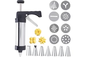 N\C Pistola per Pressa per Biscotti Pistola Sparabiscotti Pressa per Biscotti in Acciaio Inossidabile Strumenti per la Decorazione di Torte e Biscotti con 8 pezzi Dischi Decorativi 8 pezzi Ugelli
