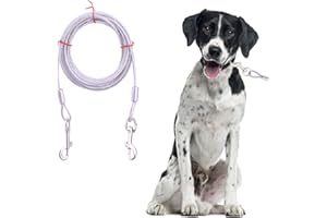 HACRAHO Cable de amarre para perro, 1 paquete de cable de cadena resistente con ganchos giratorios de metal para acampar al aire libre, color blanco