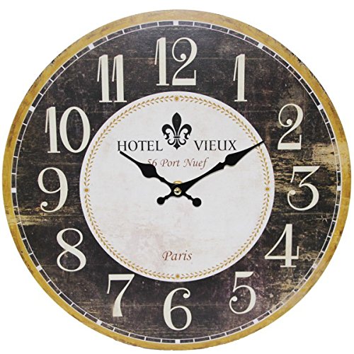 Uhr Wanduhr weiß schwarz braun groß Shabby Landhaus Fleur de Lis Lilie Landhaus Landhausstil Paris Vintage nostalgisch Design Kolonialstil