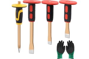 Mardatt 5-teiliges robustes Maurermeißel-Set mit Handschutz und Handschuhen, 19,8 cm 24,9 cm 30 cm Spitzmeißel und Flachmeißel, Beton-Mörtelbrecher Meißel zum Entfernen von Schnitzen, Skalieren