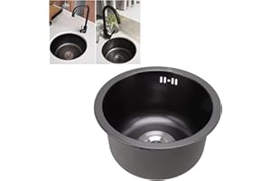 BONKZEBU Round Kitchen Sink, Small Kitchen Sink Stainless Steel Basin Single Bowl with Drain Accessories for Home (Nano Black Diamond)