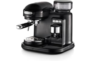 Ariete 1318 Moderna Macchina per caffè espresso con macinacaffè integrato, per caffè in grani e macinato, cappuccinatore per schiuma di latte, 1 filtro, 1080 W, 800 cc, nero