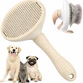 MADPET Krem Basmalı Kedi ve K&ouml;pek Tarağı &ndash; Otomatik Temizlenen Pet Fır&ccedil;ası &ndash; Paslanmaz &Ccedil;elik İğneli &ndash; Ergonomik Saplı &ndash; T&uuml;y T