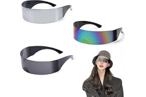 Snowtain 3 Stück Schnelle Brille Rave Sonnenbrille Futuristische Briller,Futuristische Schmale Zyklopen Brille,Futuristische Sonnenbrille,für Halloween Weihnachten Karneval Festivals Rollenspiel