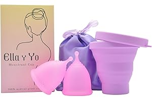 Ella y Yo - 2 Menstruationstassen der Größen L, Sterilisator und Baumwolltragetasche - Menstrual Cup 100% weiches medizinisches Silikon, waschbar und wiederverwendbar (L-L)