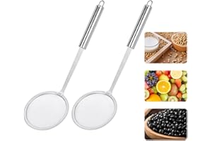 Minicoco 2 Pieces Skimmer Stainless Steel Filter Spoon Skimmer Spoon Strainer Spoon Fine Mesh Colander Oil Strainer Cooking Oil Filter Slotted Spoons for Cooking