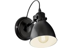 Eglo Aplique de pared PRIDDY, aplique de pared vintage con 1 bombilla en diseño industrial, foco de pared retro de acero, color negro, blanco, casquillo E27