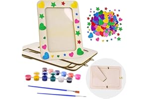 Aweyka Picture Frame Painting Craft Kit, 5 Packs 6 x 8 inch DIY Wooden Photo Frames with Stand & Clear Protector, Painting Tools Set, Eva Stickers for Father Day Gift, Kids Craft, Paint and Decorate