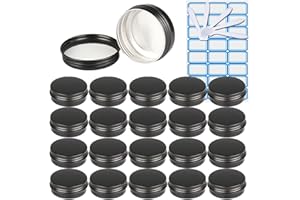 ZEOABSY 30 Pièces 30ml Pots en Aluminium Vide Rond Noir Mat Petit Cosmétiques Pot Conteneurs for Fait Main Bougies Crème Baume Voyage, 5X Spatule, 2X Étiquettes