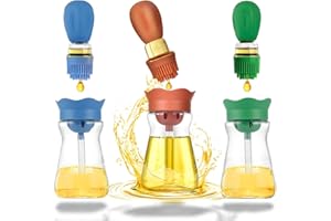 BENTFINE 3 Pcs 200ML Pinceau Distributeur d'Huile, 2 en 1 Distributeur d'Huile avec Pinceau en Silicone, Bouteille Distributrice d'Huile pour Cuisine/BBQ/Salade, Distributeur d'Huile d'Olive en Verre