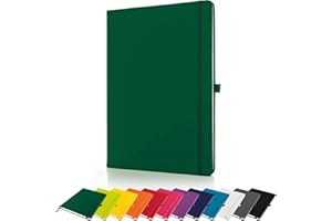 Savvy Bee Premium A4 Notebook New Lined Hardback Journal with Pen Loop,196 Page, Elastic Closure and Ribbon Marker Notepad Note Book Notes Pad (Green)