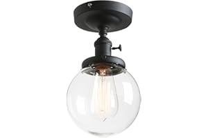 Phansthy Vintage Ceiling Light Fitting with Switch, Modern Clear Glass Flush Mounted Ceiling Lamp E27 Base, Hallway Lighting Fixtures Suitable for Kitchen Loft Cafe Bar (Black)