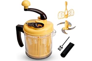 Aiuuee Hachoir Manuel, 2500ML Hachoir Cuisinel Manivelle avec 4 Lames et Mixeur Manuel et Essoreuse à Salade, Hachoir Multifonction