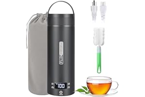 Souvik Bollitore Elettrico Portatile 500ml, Mini Bollitore da Viaggio 3 in 1 in Acciaio Inox 316 a Doppio Strato, Spegnimento Automatico, 4-Temperatura Regolabile, Tazza Termica Elettrica - Nero