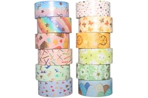 YUBX 12 Rollen Washi Tape, Masking Tape Set Goldfolie Blume Dekoratives Klebeband Bunt für DIY Handwerk Bullet Journals Planer Scrapbooking Verpackung