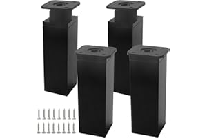 Luabue 4 Piezas Patas para Muebles 12 cm Regulables Negro Patas para Mesas, Mesillas, Mueble Baño, Estanterías, Diseño: Cuadrado, Tornillos incluidos (Negro, 12cm)
