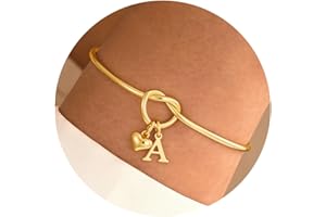 TINGN Bracelet pour femme - Plaqué or 14 carats - Avec lettres de A à Z - Réglable - Nœud d'amour - Cadeau personnalisé pour femme et fille - Cadeau idéal pour femme