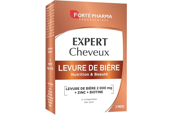 Forté Pharma - Expert Levure de Bière 2000 mg - (Vitamine B8) Biotine Zinc - Complement Alimentaire Cheveux, Peau et Ongles - Dosage fort, Antioxydant - 56 comprimés = 1 mois