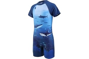 Aisyee Boys Swimming Costume Kids Short Sleeve Swimsuit Boys One Piece Swimwear Child Rash Guard Bathing Suit 3-16 Years