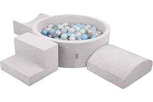 KiddyMoon Aire De Jeux en Mousse avec Rond Piscine À Balles (200 Balles) Fosses À Boules pour Enfants Jouets Parcours Obstacles, Fabriqué en UE, Gris Clair: Perle/Gris/Transparent/Babyblue/Menthe