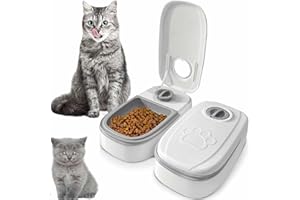 LYPPUL Automatic Pet Feeder, 2-Meal Automatic Cat Feeder, Dry and Wet Food Dispenser with 48H Timer, Pet Cat Food Dispenser, Pet Feeding Station for Medium Sized Cats and Dogs-Grey