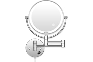 Auxmir Kosmetikspiegel mit LED Beleuchtung, 1X / 5X Vergrößerung, Doppelseitiger Schminkspiegel aus Edelstahl, Wandmontage für Bad, Spa und Hotel