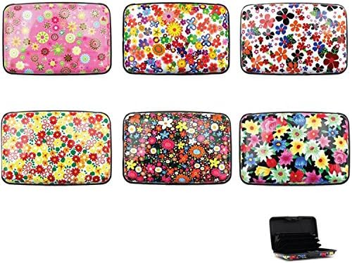 Floral Design Block Contact Less Credit Cards Holder Protector Hard Case Travel Wallet (Material: Aluminium)