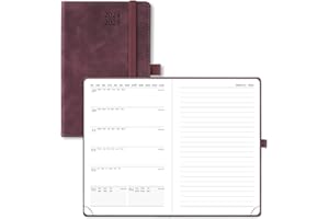 POPRUN Agenda de Poche 2024 2025 A6 Semainier Scolaire D'août 2024 à déc 2025 - Couverture Souple à, Papier Certifié FSC® 80 g/m², Boucle de Stylo Autocollante, Petit Format 16 x 10,5 cm, Bordeaux