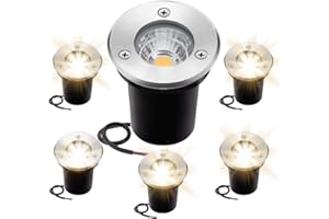 NAMOTU Focos empotrables para terrazas (6 unidades, empotrables en el suelo, 3 W, acero inoxidable, IP67, resistente a la corrosión, soporta hasta 800 kg, 12 V-24 V CC, 6,5 cm, blanco cálido)