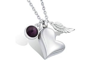 KnSam Edelstahl Urne Anhänger Halskette mit Geburtsstein Kristallanhänger Engel Flügel Asche Anhänger Herz Memorial Kette Silber