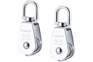 ZUKHRUF 2Pcs Single Pulley Block Pulley, Crane Pulley Block 360° Swivel Roller Block Stainless Steel Loading 150kg/330lbs for Washing Clothes Line indoor Outdoor (silver)