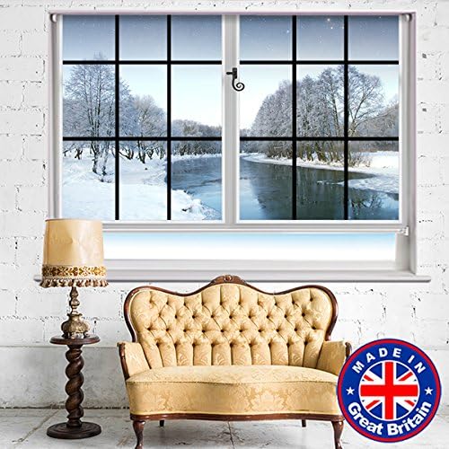 Photo Blind - Window View Frozen Winter Lake at Night with Stars Printed Picture Photo Roller Blind Blackout & Standard Fabric - Custom Made Printed Photo Blind