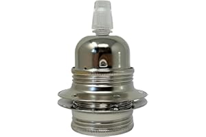 HALOTEC | Portalámparas metálico E27 gris con arandela para pantallas | Casquillo estándar E27 | Fácil de montar y duradero | Compatible con bombillas LED e incandescentes | Diseño seguro y versátil