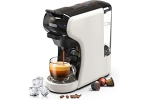 HIBREW Macchina da caffè H1A, macchina da caffè multi-capsula 4 in 1, macchina caffè espresso, compatibile con cialde DG/Nes/ESE/caffè macinato, arresto automatico, caffè caldo e freddo, bianco