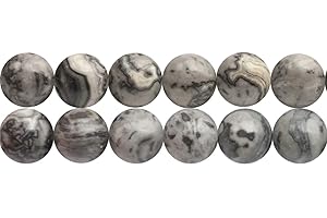 SKYBEADS 8mm Gray Picasso Jaspis Perlen Schwarz Weiss Edelstein zum Auffaedeln 38cm Strang Approx 46 Stück