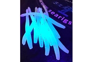 SEARIGS "4 Finesse Worm, Glow in the Dark Bass Fishing, Soft Plastic, Drop Shot, Soft Plastic Baits, Bass Fishing Lures, baits, Soft Worm Lures, White with Green Glow x12
