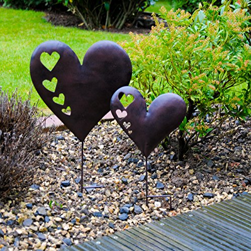 2er Set Herzen Pflanzstecker Metallstecker Rostoptik Blumenstecker Garten Deko