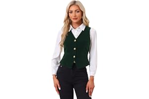 Allegra K Women's Waistcoat Velvet Vintage Sleevless Button Down V-Neck Suit Vests