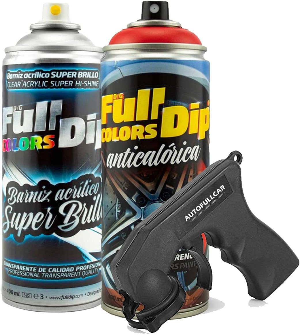 AutoFullCar - Pintura ANTICALÓRICA Acrílica Brillo Full Dip para Pinzas DE Freno - 2 x Spray 400 ml (Rojo Brillo)