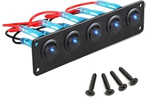 Linkstyle 5 Gang Wippschalter Panel, 12V 20A Wasserdicht EIN-Aus Kippschalter mit LED Licht SPST 3 Pin Schalter für Auto Marine RV